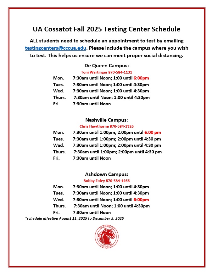 Summer 2025 Testing Hours